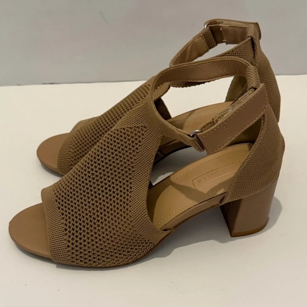 New Bella Nude Knit Block Heel Sandals Peep Toe Ankle Strap 7.5